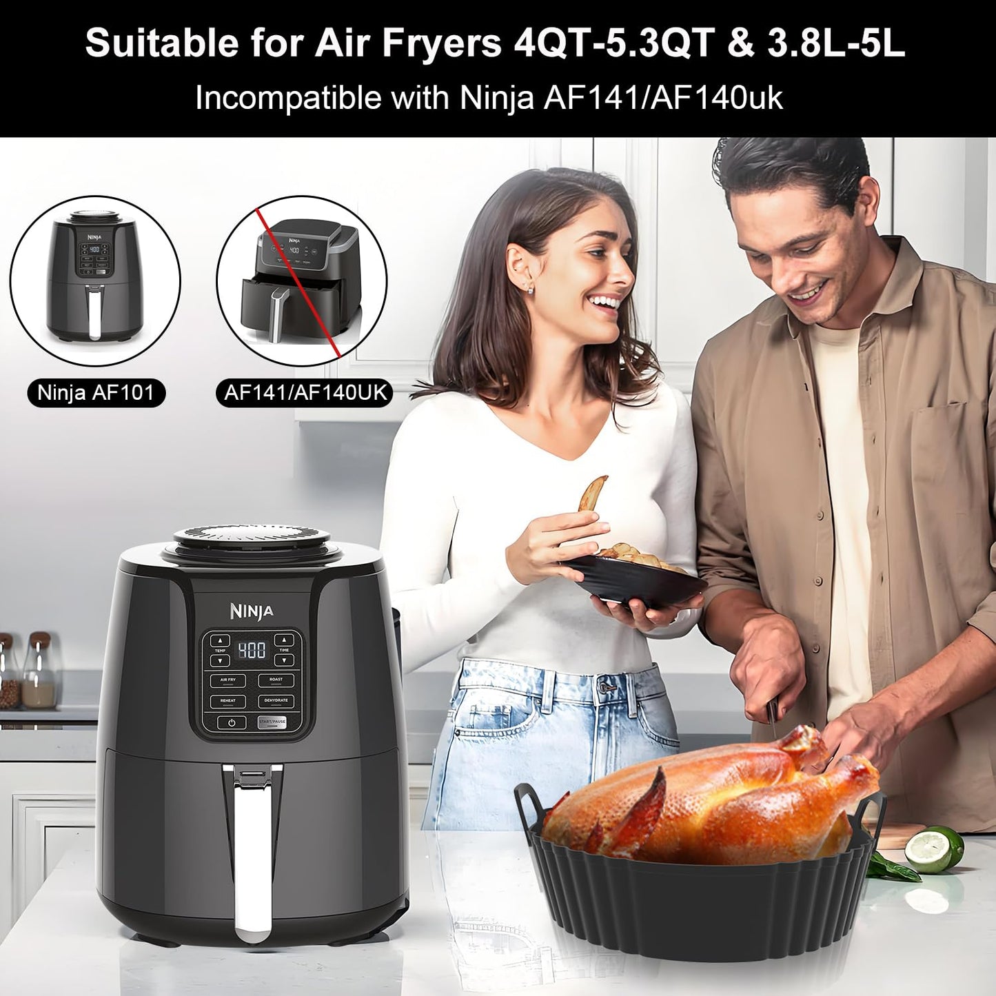 PINTAUR Round Silicone Air Fryer Liners 3Pack, Ninja AF101 & AF161 Silicone Liners for 4-5.3QT, Reusable Air Fryer Accessories Food Grade Liners, Compatible with Ninja, COSORI, Tefal, Bear, Chefman