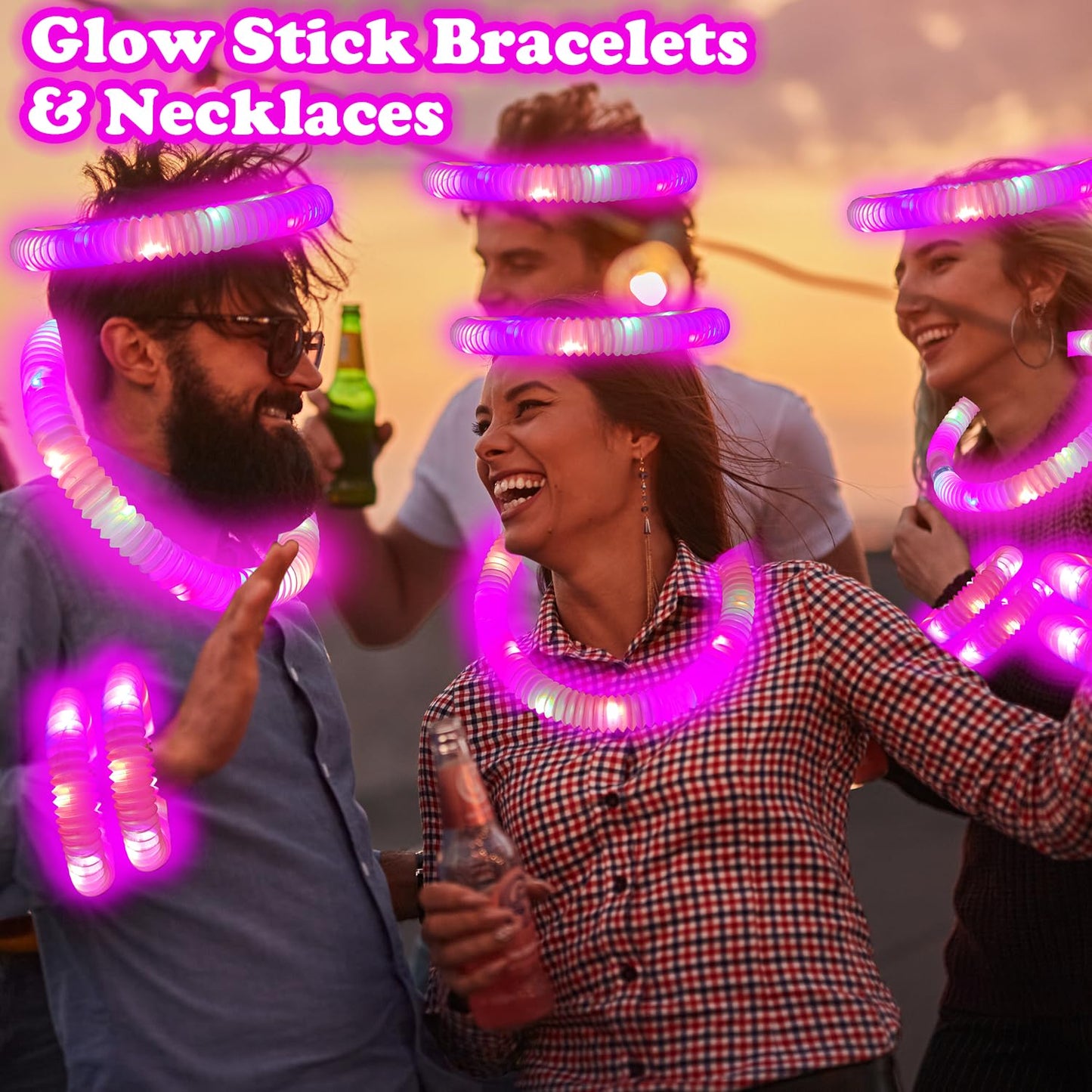 Pink Glow Sticks Party Favors for Kids 24 PCS,Glow Necklaces Bracelets Accessories Decor for Toddlers Graduation Party,Kindergarten Preschool End of School Year Goodie Bag Stuffers Classroom Prizes