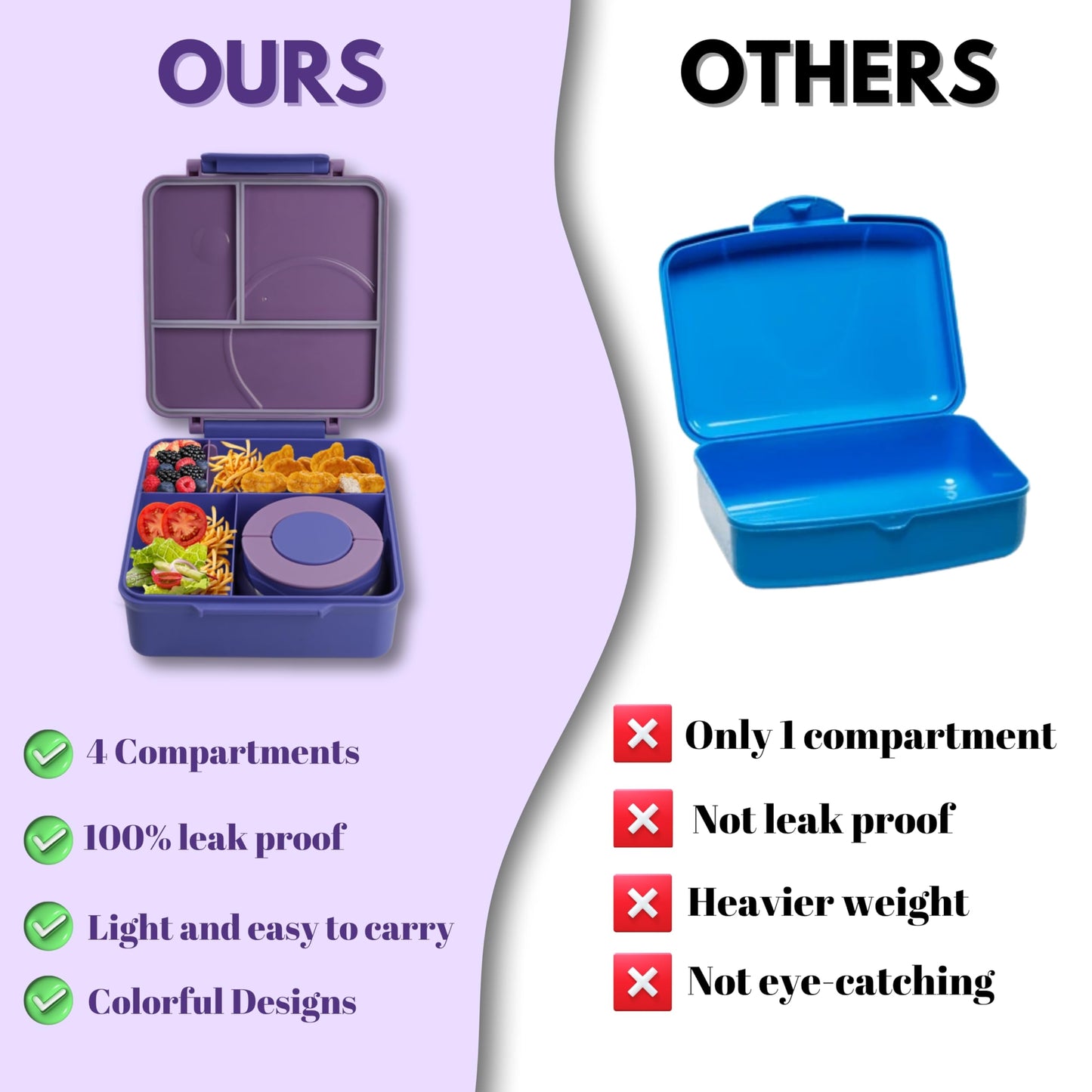 CANAIMA Bento Box for Kids with Thermos -1600ml Leak Proof Lunch Box - Amazing Designs - Microwave-Safe, BPA-Free, Easy to Clean Bento Lunch Box for Kids & Adults - School & Office (Purple Mermaid)