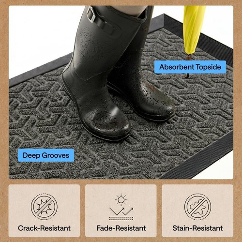 GORILLA GRIP Waterproof All-Season WeatherMAX Doormat - Natural Rubber, Stain & Fade Resistant, 29x17, Slate Geometric