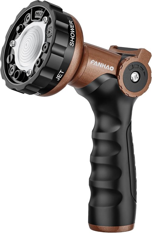 FANHAO Heavy Duty Garden Hose Nozzle - Metal Sprayer with 6 Adjustable Patterns & Thumb Control