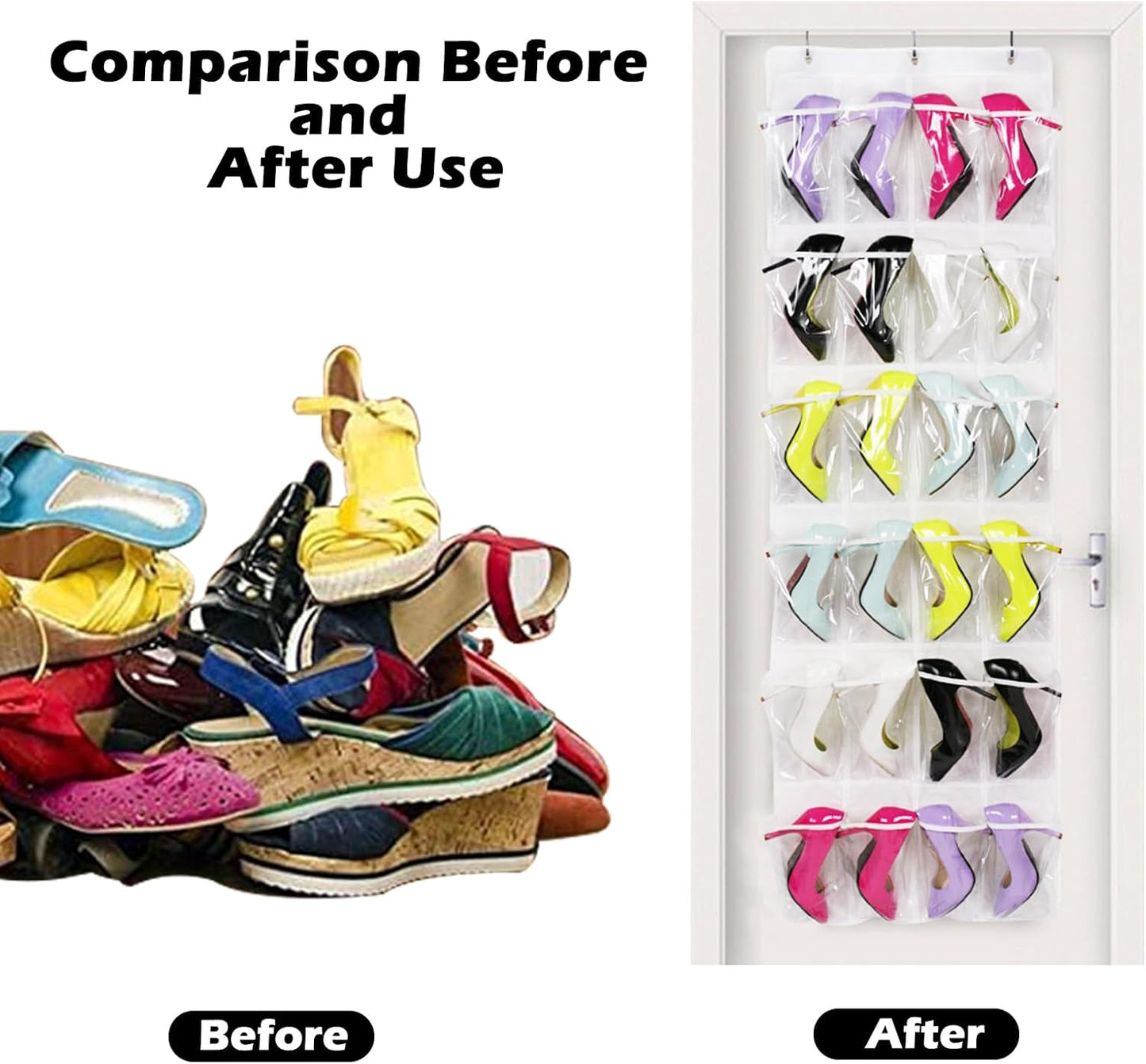 Skiennix 24-Pocket Over-The-Door Shoe Organiser - Heavy-Duty Folding Mesh Holder for Bedroom & Bathroom