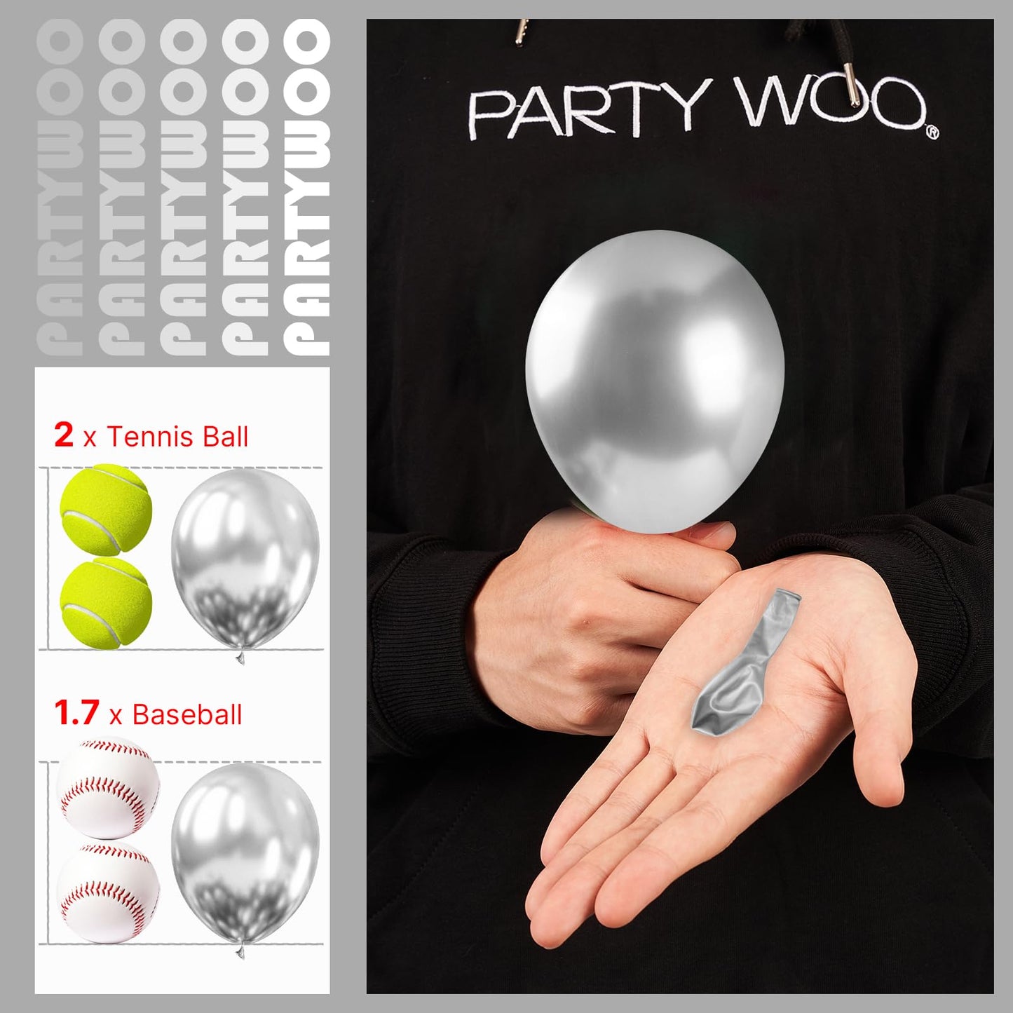 PartyWoo, 50pcs Silver Metallic Balloons, 5inch, Balloon Garland or Arch, Women, Unisex, Birthday, Wedding Decorations