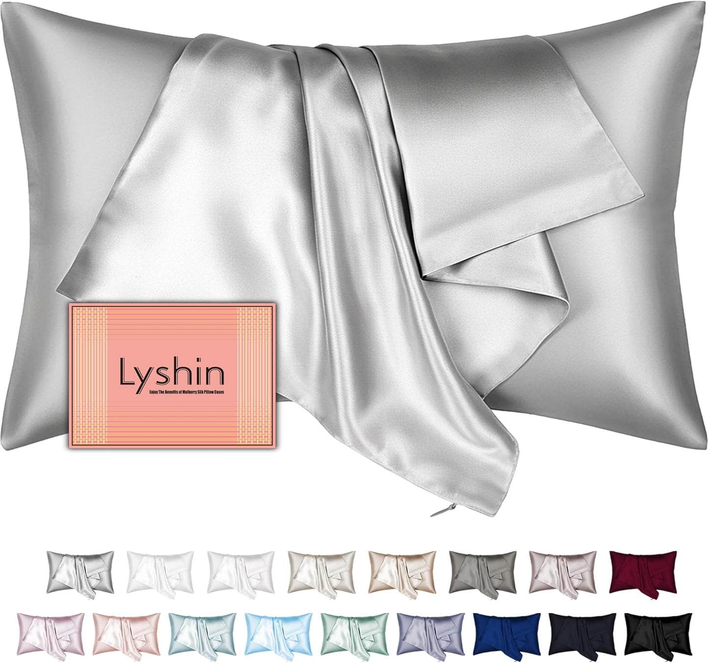 Regine Switzerland Silk Pillowcase - Standard Size, Hidden Zipper, Soft & Breathable Light Grey for Hair & Skin