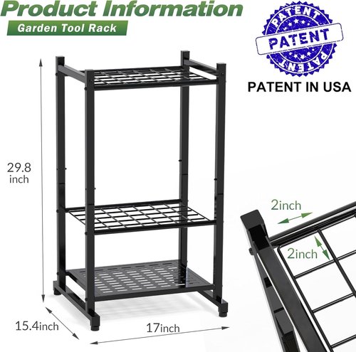 Garden Tool Organizer - Heavy Duty Steel Yard Tool Tower Rack for Up to 35 Long-Handled Tools | Black