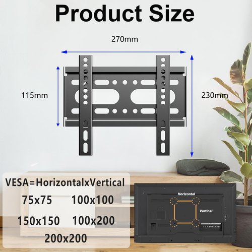 Fixed TV Wall Mount - Skiennix 14-42" Flat Screen Bracket | Easy Install, VESA 200x200mm, 55lbs Max Load