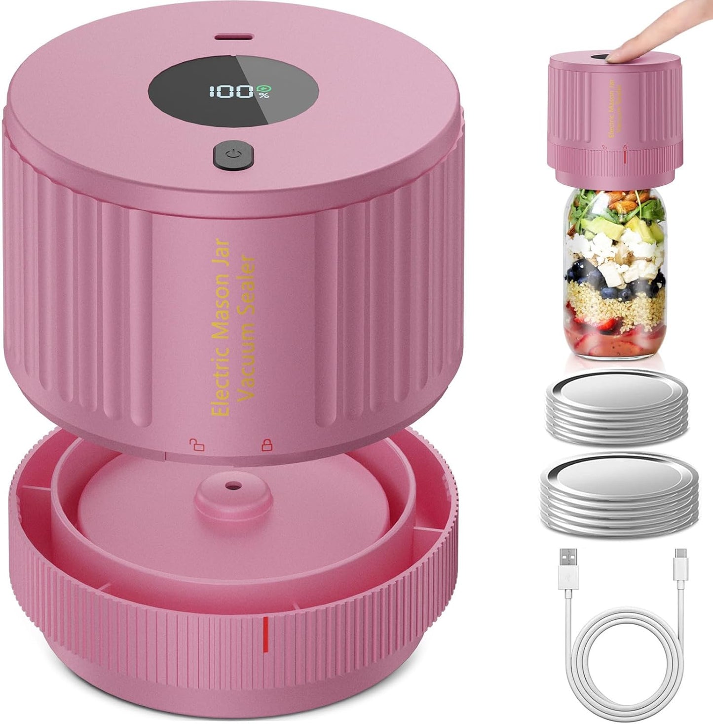 LOVE MOMENT Electric Mason Jar Vacuum Sealer Kit - Black & Pink for Fresh Food Storage