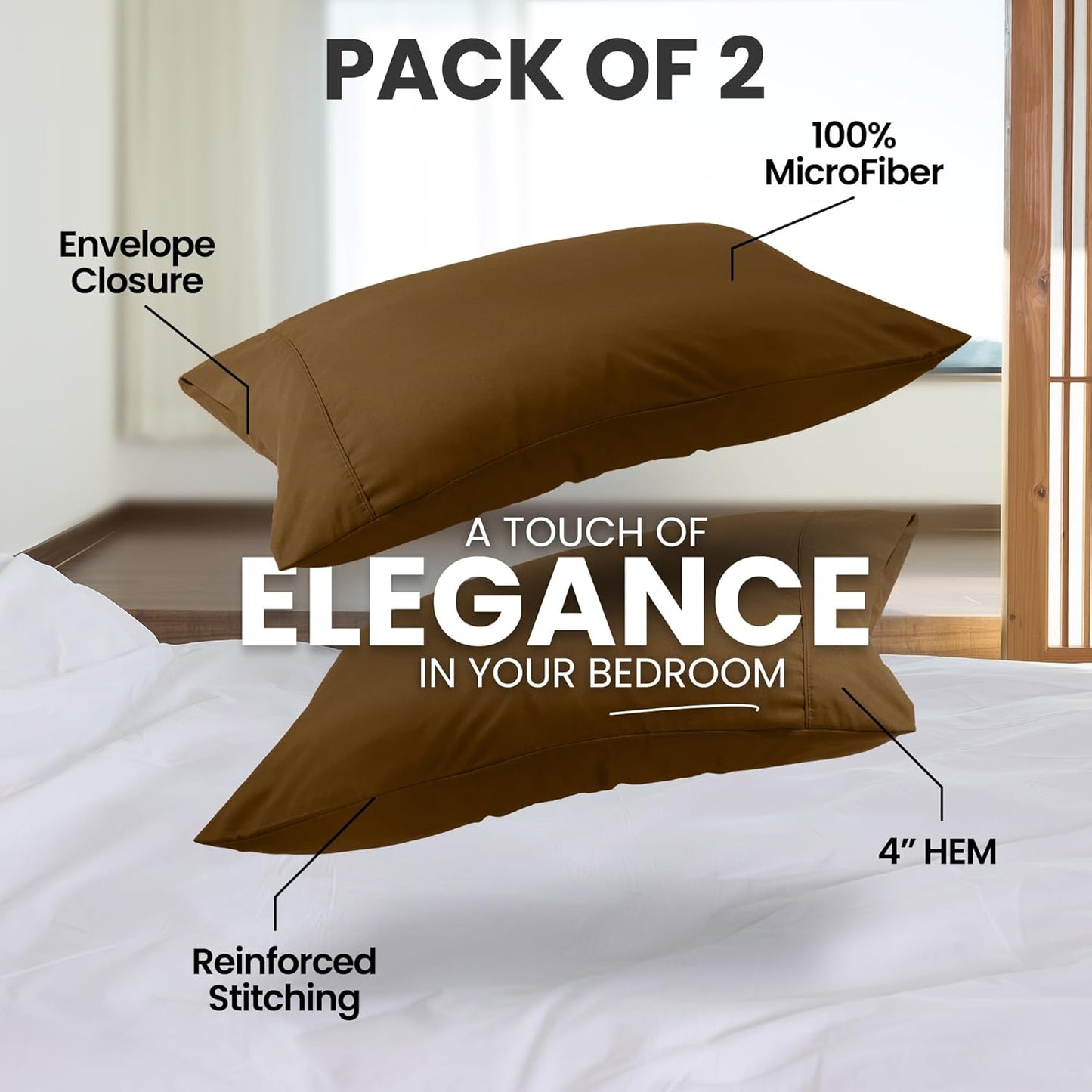 Utopia Bedding Standard Pillow Cases - Soft Brushed Microfiber - 2 Pack, 20 X 26 Inches | Mocha Color