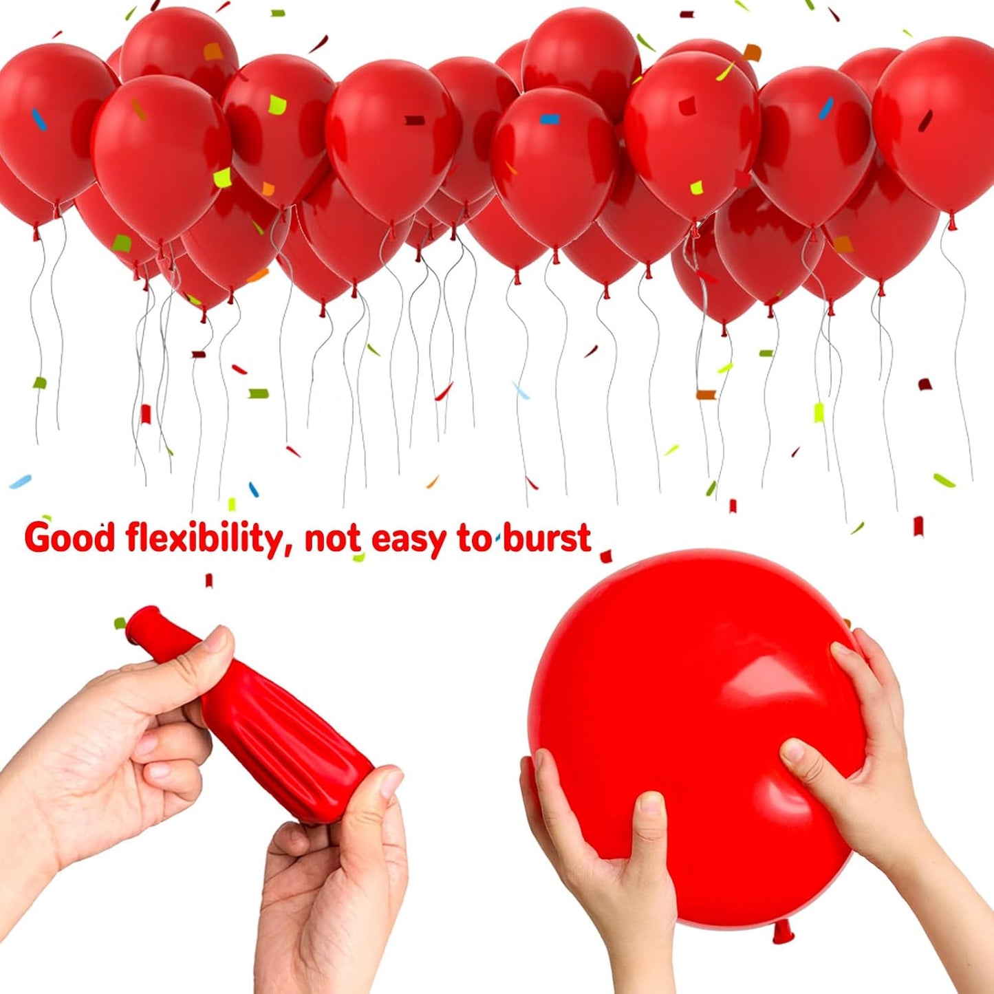 ASIYUHY Red Balloons - 12 Inch Thick Latex Helium Balloons with 2 Ribbon Rolls | Perfect for Christmas, Valentine's, Birthdays & Baby Showers