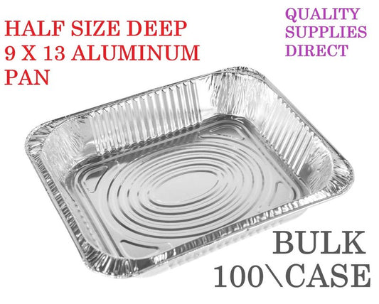 Quality Supplies Direct - Aluminum Pans 9 x 13 Disposable Foil Pans 1 Box (100 Box) Half Size Deep Steam Table Pans, Economy Value - Tin Foil Pans Great For Cooking, Heating, Storing And Food Prepping