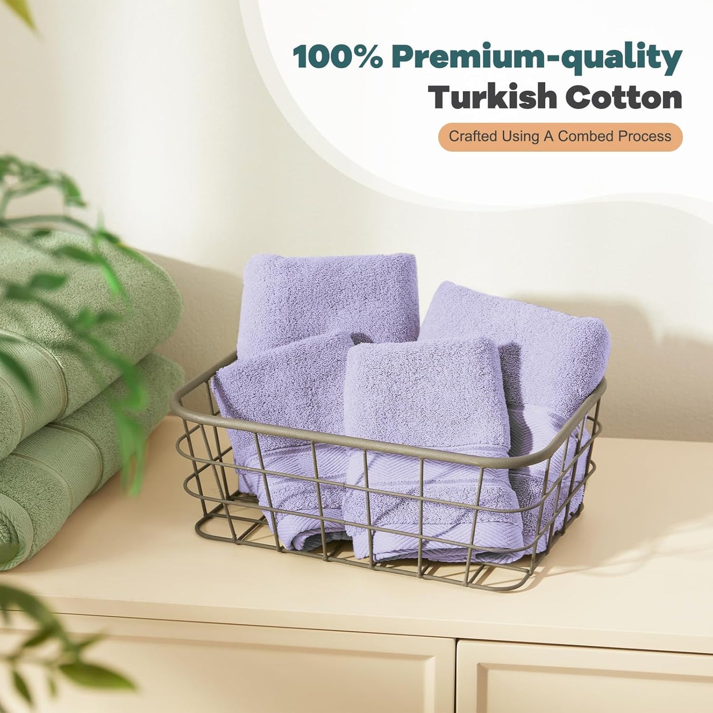 Marvione 6-Piece Bath Towel Set - 100% Turkish Cotton, Highly Absorbent & Soft - Lavender Color
