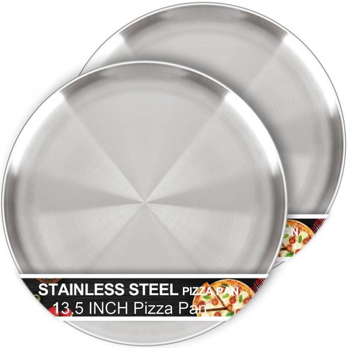 AWTBDP 13½ Inch Pizza Pan for Oven set of 2, Non-Stick Large Round Stainless Steel Pizza Pans plates, Durable Non-Toxic Pizza Steel Tray for Baking Cookie Pie Pizza Cake, Dishwasher Safe & Easy Clean