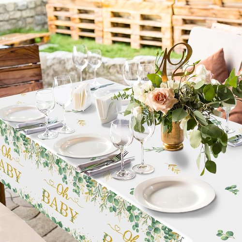 3 Packs Sage Green Tablecloth - Eucalyptus Leaf Table Baby Shower Sage Green Decorations - Oh Baby Baby Shower Decorations - 54 x 108 Inch
