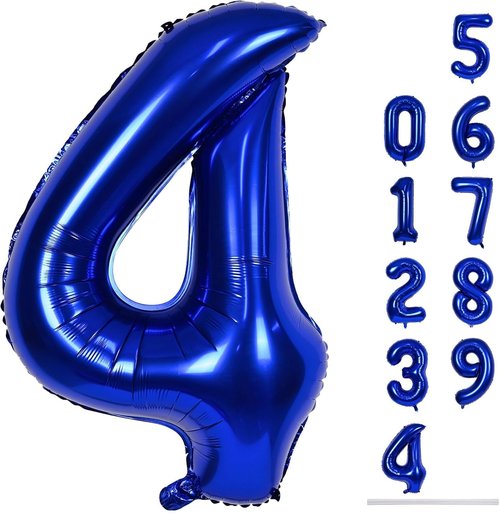 Foil Balloon Number 4 by [Brand Name] - 40'' Giant Self-Inflating Dark Blue Helium Balloon for 4th Birthday Celebrations