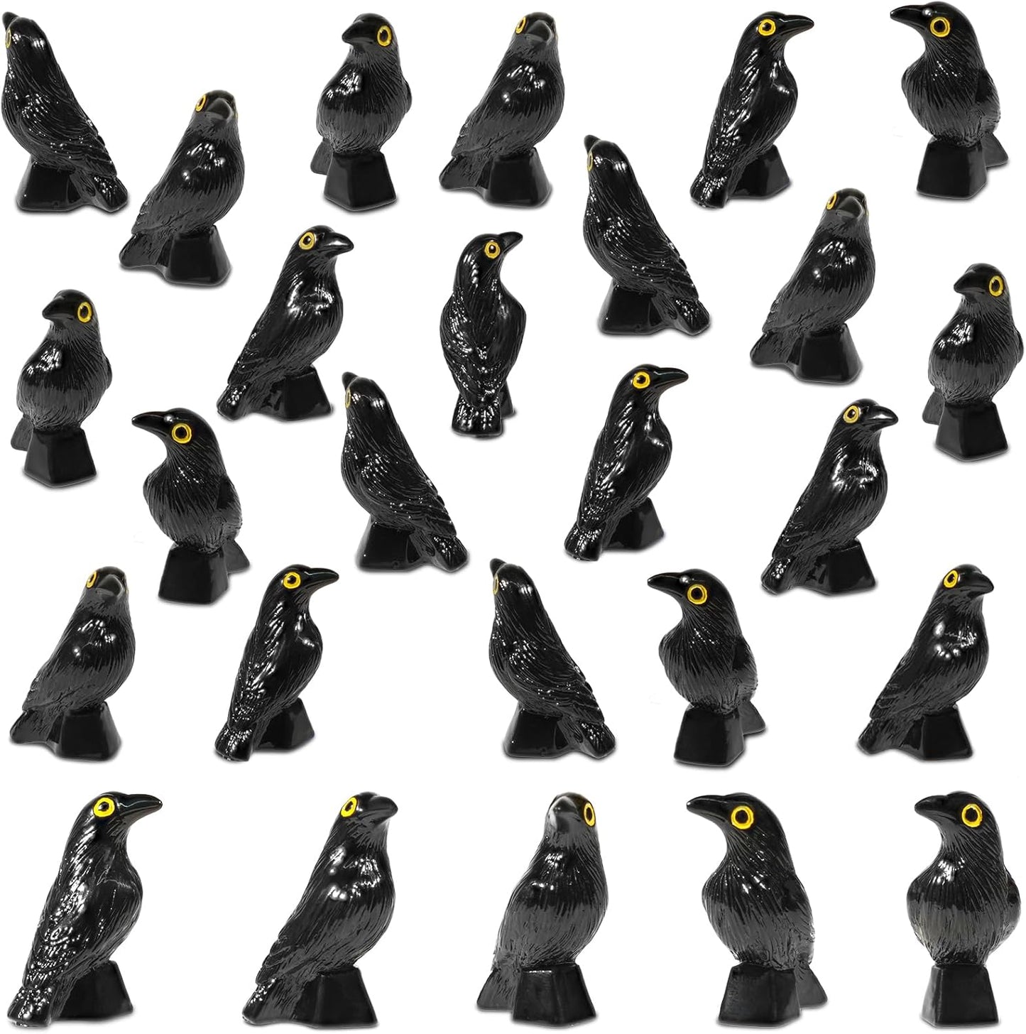 Skiennix Miniature Crows Figurines - 35 Pcs Black Raven Resin Animals for Halloween Decor
