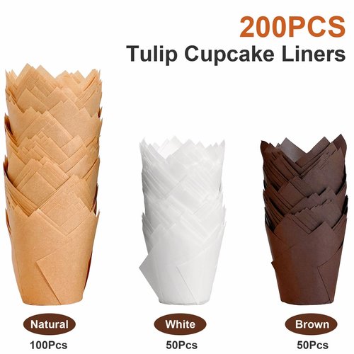 200pcs Tulip Cupcake Liners, Premium Muffin Liners Holders for Baking Cups, Greaseproof Cupcake Wrappers in Standard Size, Classic Parchment Paper Cupcakes Liner for Party, Christmas by JIRNGLA