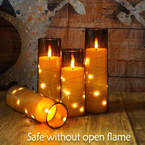 Eebuss Flameless Candles - Battery Operated LED Pillar Candles with Timer & Remote | Set of 7 Grey