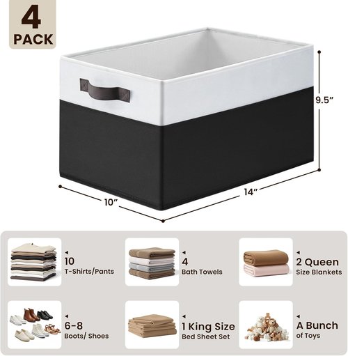 Criusia Large Storage Bins - 4 Pack Collapsible Fabric Organizers for Clothes, Blankets & Towels