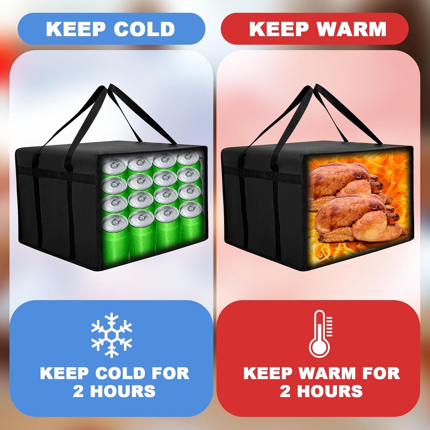 Maxcheck Insulated Pizza Delivery Bag - 20 x 20 x 14 Inch Reusable Cooler for Hot Food | Black