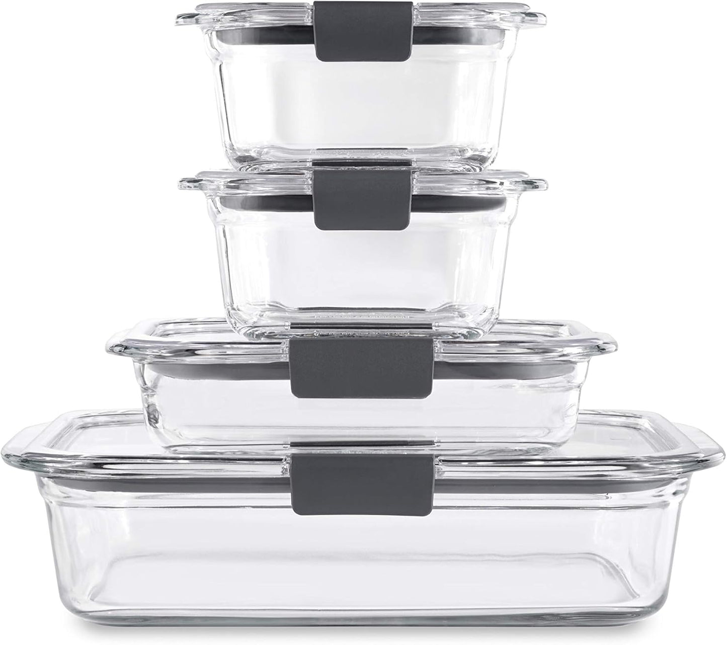 Rubbermaid Brilliance Glass Storage Containers - Set of 4 with Lids | Clear & Durable Design