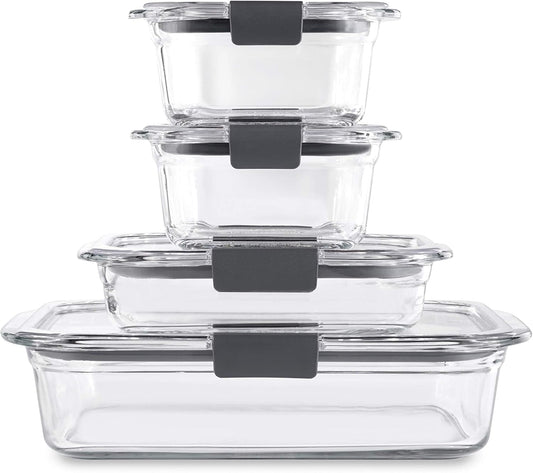 Rubbermaid Brilliance Glass Storage Containers - 8-Piece Set with Lids - Clear & Versatile Design