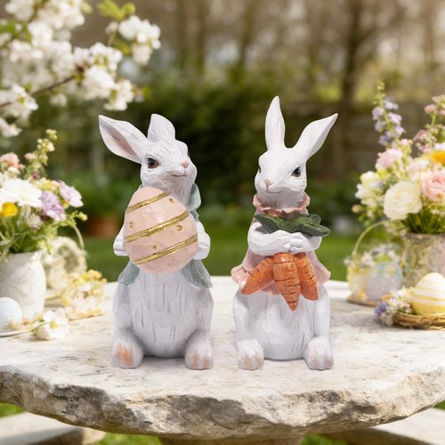 Hodao Easter Bunny Decorations Spring Home Decor Bunny Figurines Gifts(Easter White Rabbit 2pcs)