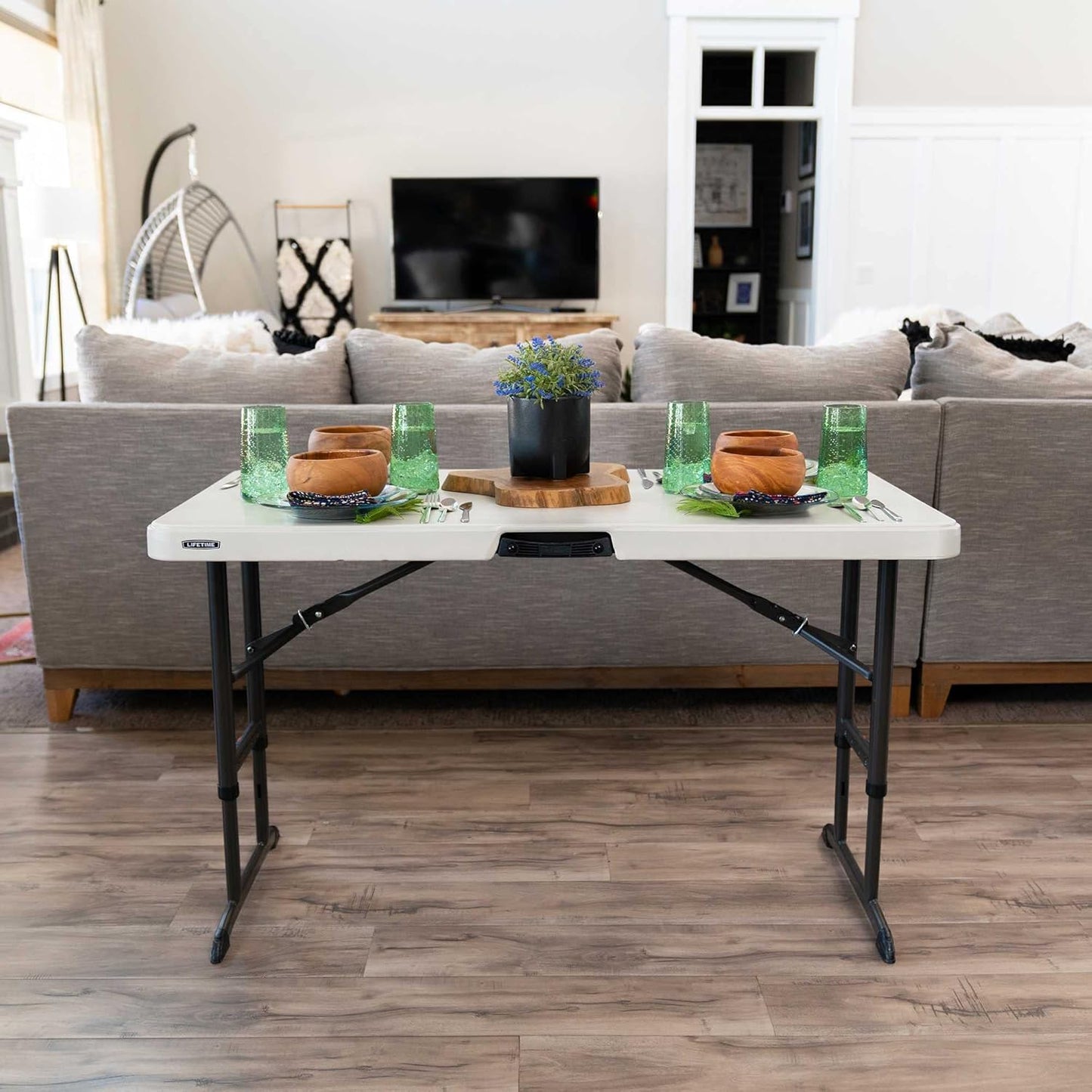 LIFETIME 80387 Adjustable Folding Table - 4-Foot Commercial Design in Almond Color