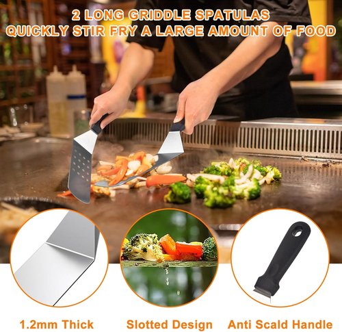 Blackstone Griddle Accessories Kit - 24-Piece Set with Scraper, Enlarged Spatulas & Basting Cover for BBQ