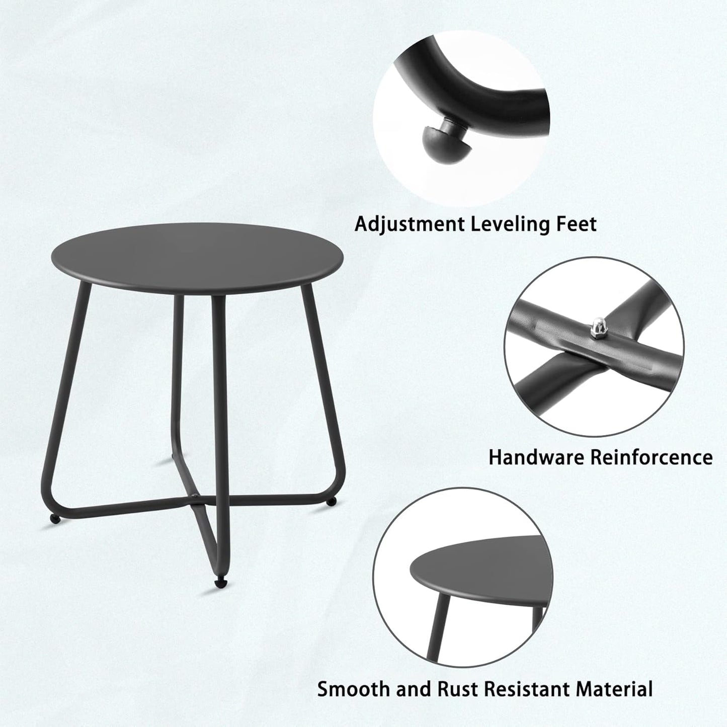 Meluvici Waterproof Round Metal Side Table - Portable Indoor/Outdoor End Table for Garden & Balcony | Black