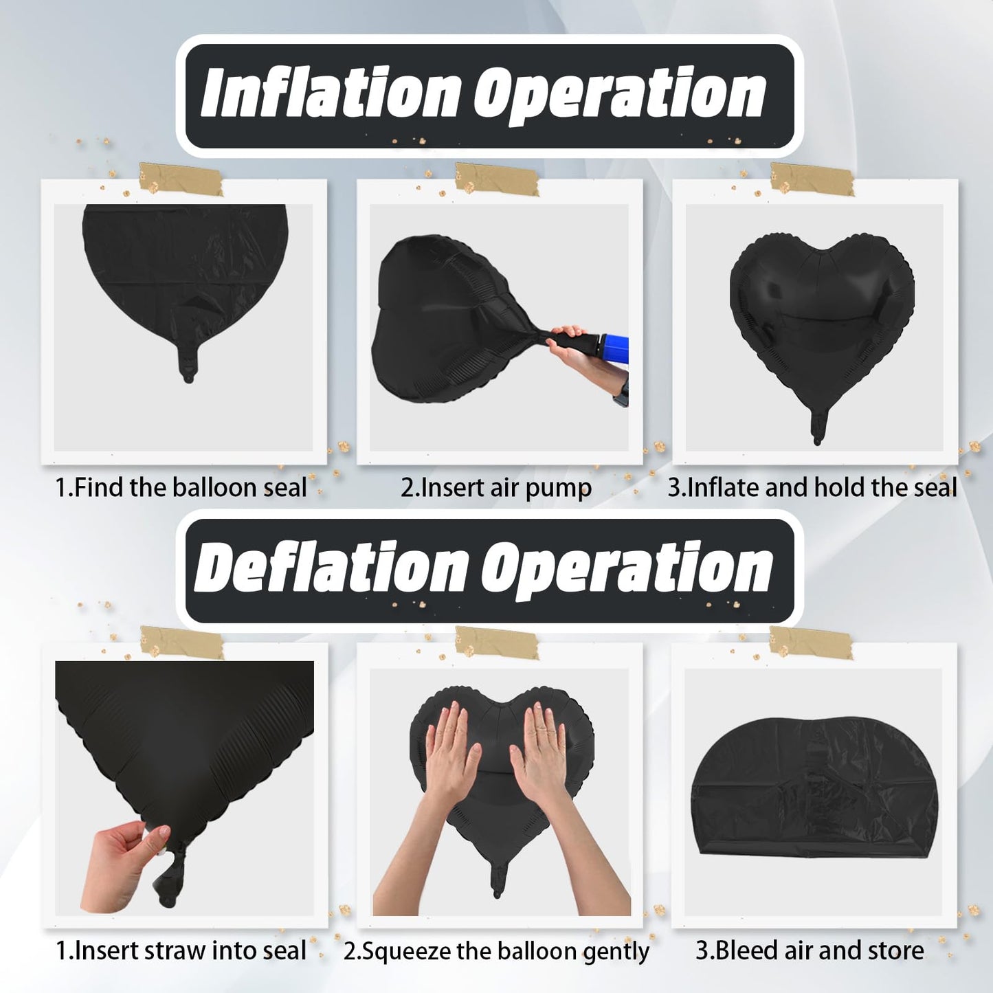 Black Heart Balloons, 18 Inch Black Heart Shape Balloon, 12PCS Large Helium Foil Romantic Balloons for Birthday Graduation Marriage Wedding Bridal Engagement Party Anniversary Decoration