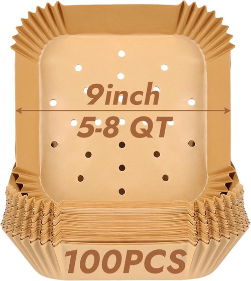 BYKITCHEN Air Fryer Liners - 100PCS 9-Inch Disposable Parchment Paper for Ninja, Chefman & Cosori