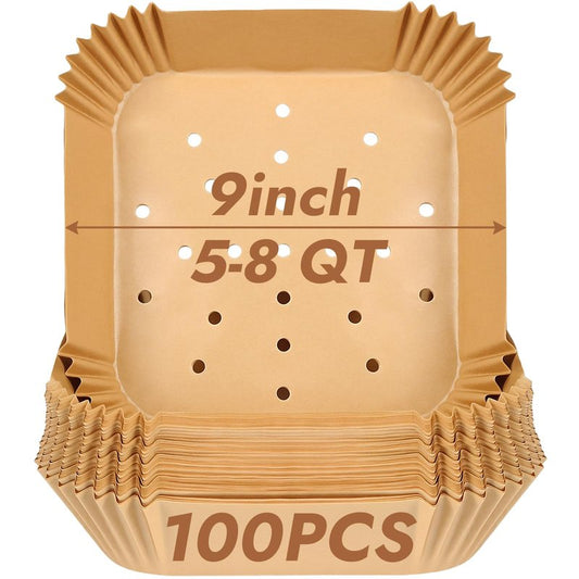 BYKITCHEN Perforated Air Fryer Liners for Ninja Pro AF141/AF181, Chefman, Instant Vortex, Cosori&5-8 QT Airfryer, 100PCS 9 Inch Disposable Air Fryer Parchment Paper Sheet Filters, Airfryer Accessories