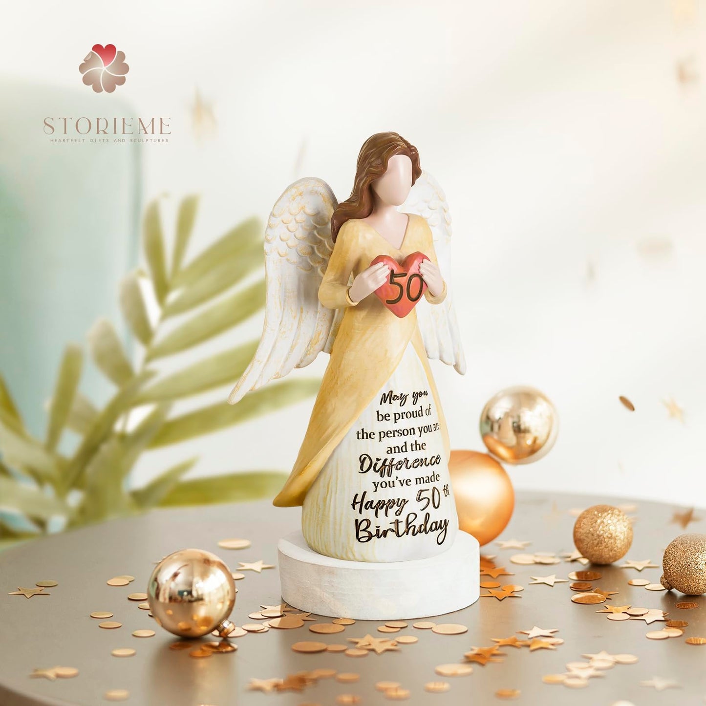Storieme 50th Birthday Gifts for Her Women: Happy Birthday Gift for Friends Besites Sisters Daughter Mom 50 Year Old Woman Birthday Angel Figurine