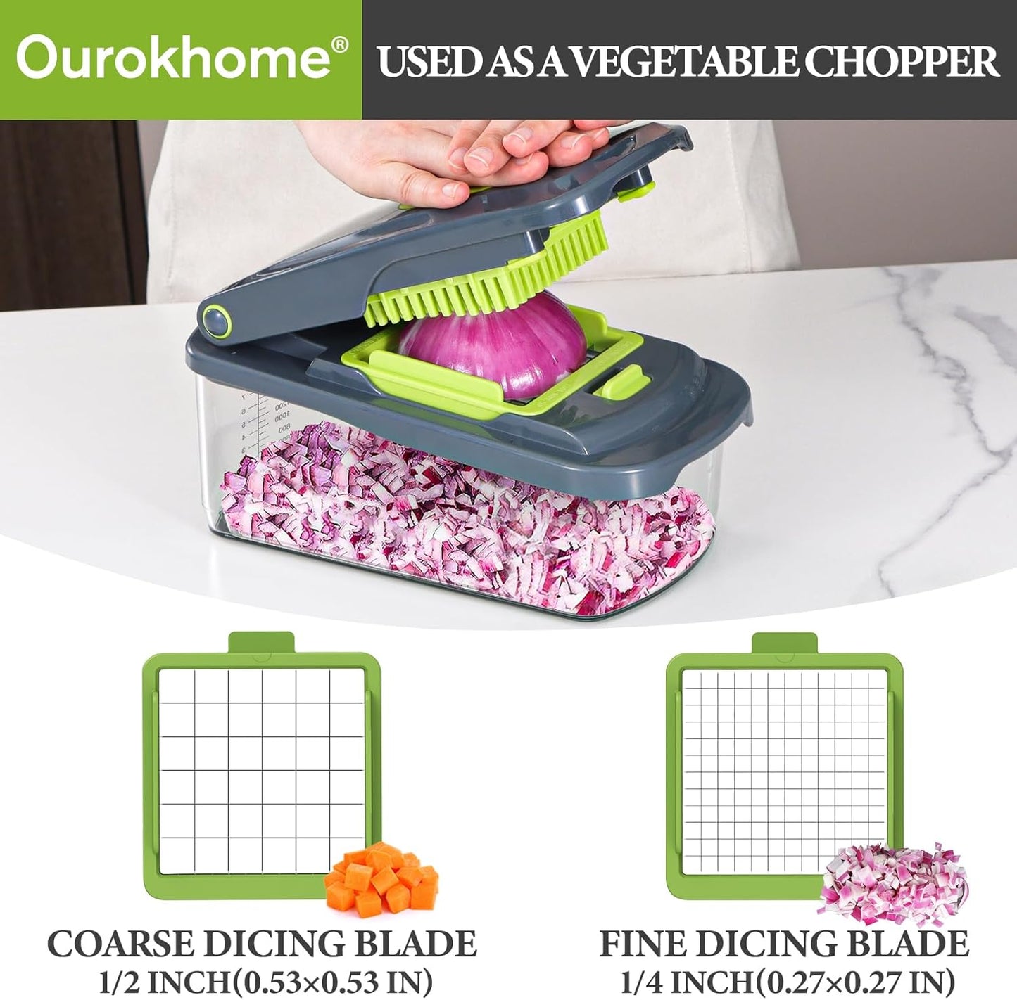 Ourokhome Food Chopper - Manual Handheld Vegetable Slicer with 8 Blades | Essential Kitchen Gadget (Gray)