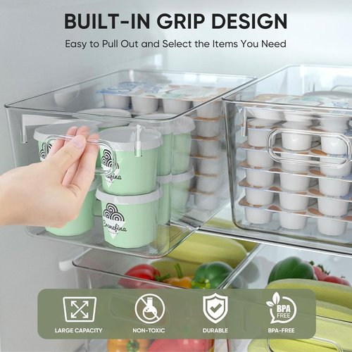 BALEINE Clear Plastic Storage Bins - BPA Free Stackable Organizers for Kitchen & Bathroom (6PK, 9.5x5.5x4.5)