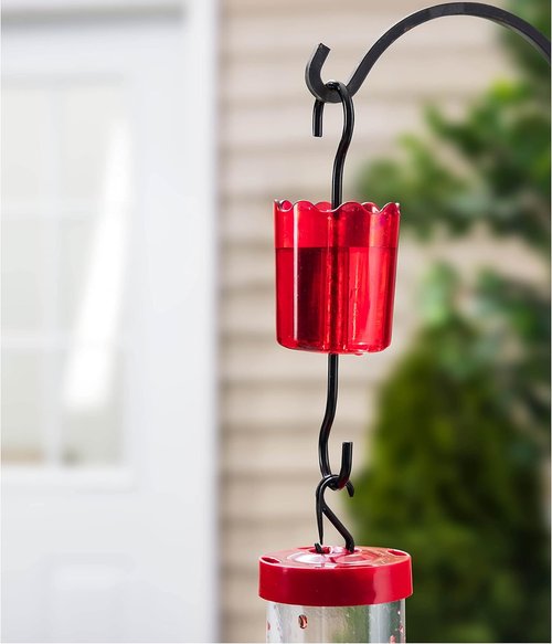Ant Moat for Hummingbird Feeders - Durable Plastic Ant Guard Set of 2 | Rustproof Red S Hooks