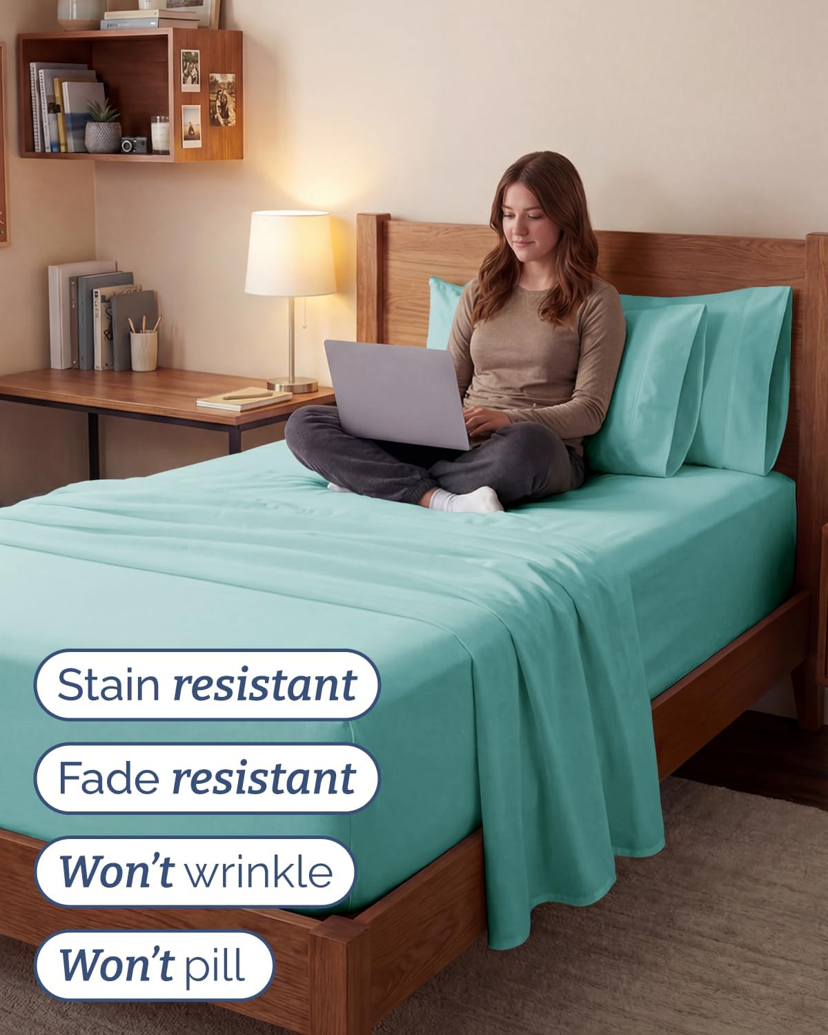 Skiennix Extra Deep Twin XL Sheet Set | 4-Piece Breathable Cooling Bedding - Soft, Wrinkle-Free Spa Blue