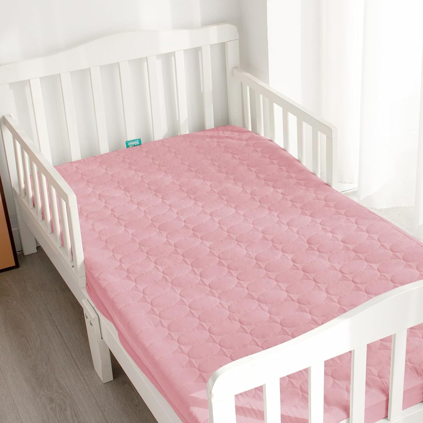 Skiennix Crib Mattress Protector Sheets - Waterproof Quilted Pad Cover for Baby & Toddler Beds | Grey & Pink, 52” x 28”