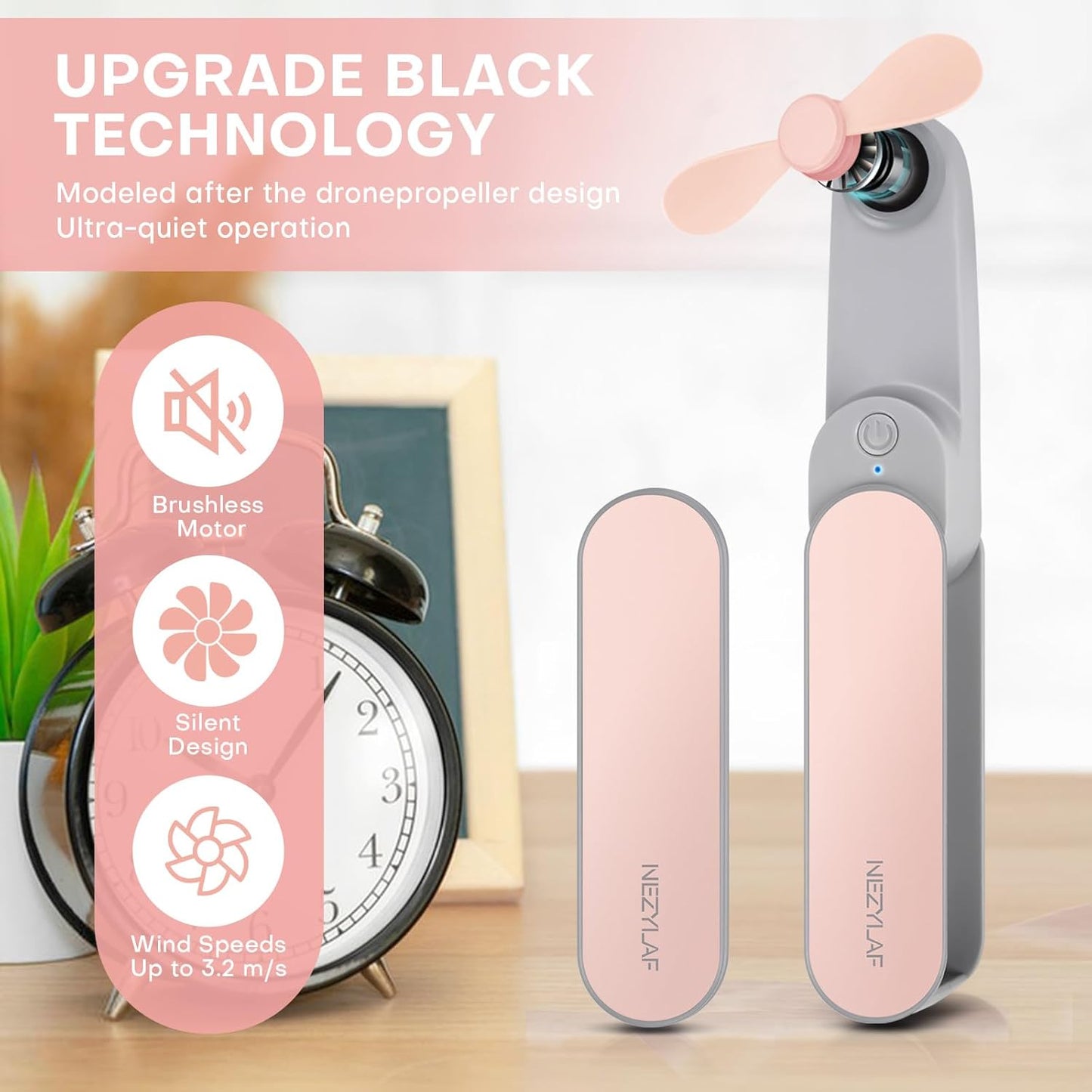 Nezylaf Portable Mini Handheld Fan - Rechargeable Personal Fan for Travel | 9-15 Hours Runtime