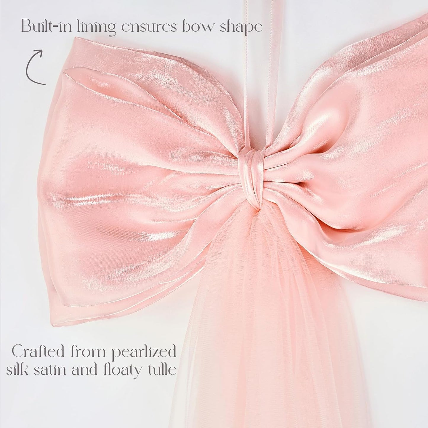 Skiennix 13Pcs Large Pink Pearl Silk Satin Bow Set - 17x55 Inch Giant Bow with 12 Small Satin Bows for DIY Wedding & Baby Shower Decor