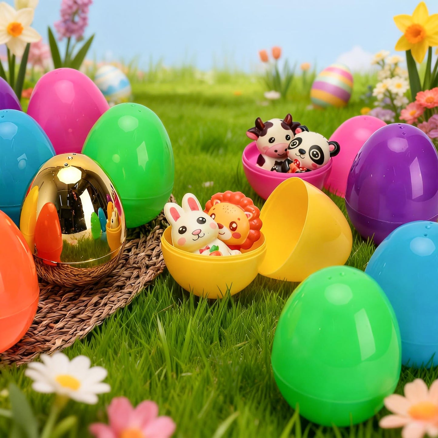 MGparty 36 Pcs 3.5" Large Fillable Easter Eggs with 6 Golden Eggs, Plastic Easter Eggs Empty Bulk for Egg Hunt, Easter Basket Stuffers, Party Favors and Decorations