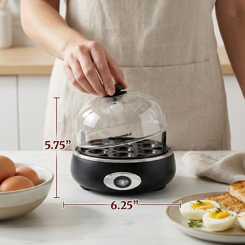 Elite Gourmet Rapid Egg Cooker - Perfectly Cooked 7 Hard, Medium, Soft Boiled Eggs | Charcoal Grey