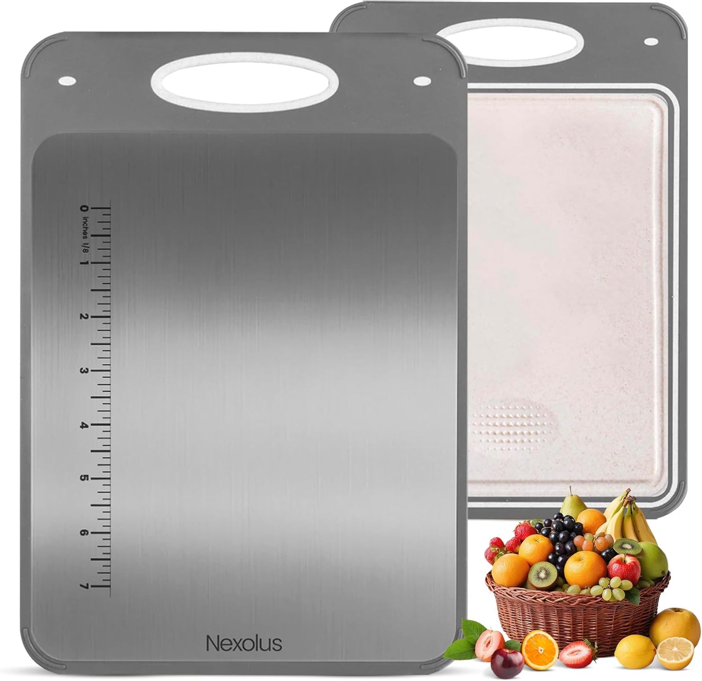 Titanium Cutting Board Set by [Brand Name] - 2 Pack Large Double-Sided Boards | 16x11" & 14x9" with Juice Groove & Measurement Scale