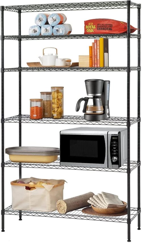 BestOffice | Heavy-Duty 6-Tier Wire Storage Shelves | 42x16x72 | Black | Adjustable Racks | Tool-Free Assembly, Holds Up to 1500 lbs