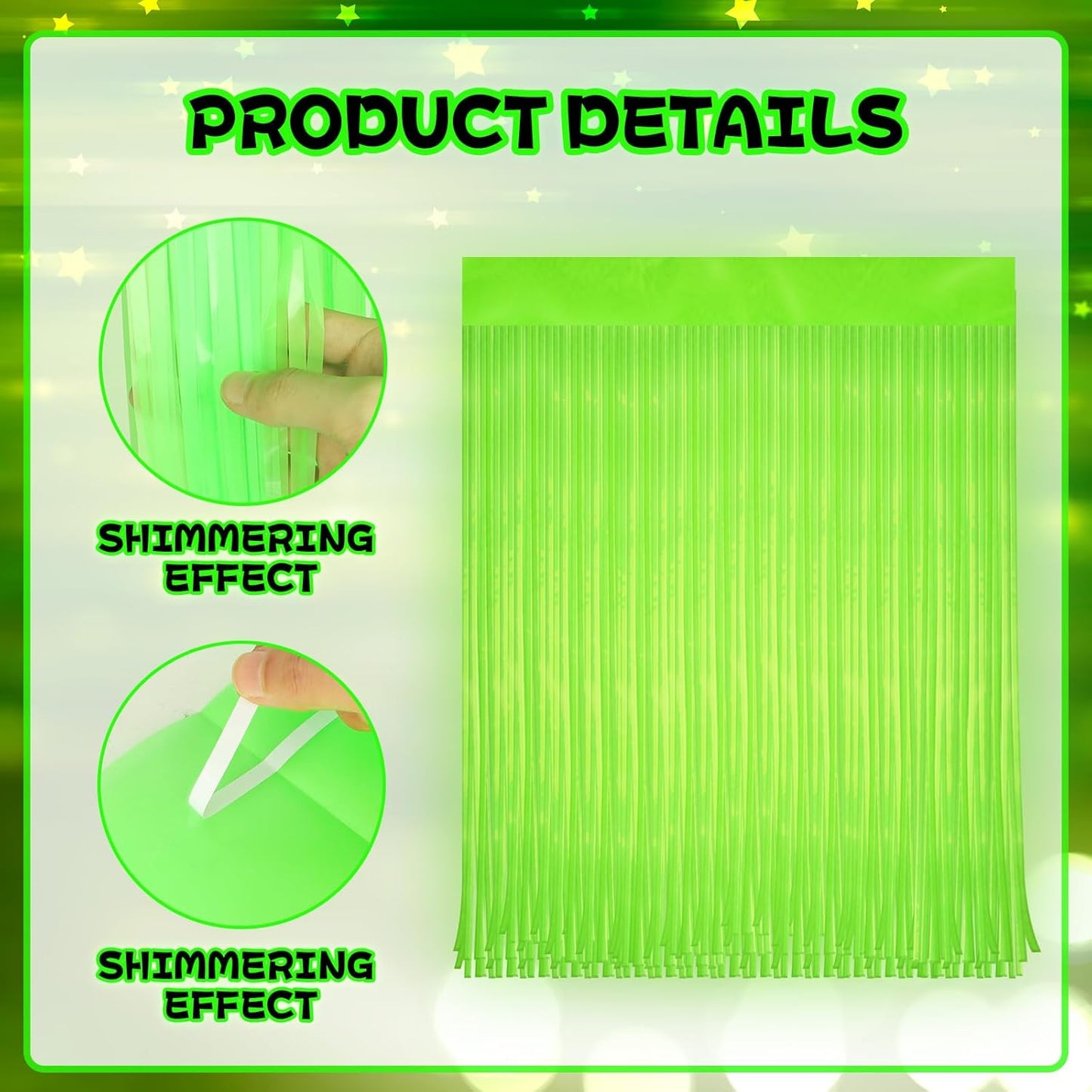 Skiennix Glow In The Dark Curtains - 4 Pack Tinsel Foil Fringe Backdrop for Neon Parties | 6.6 x 3.3 Ft