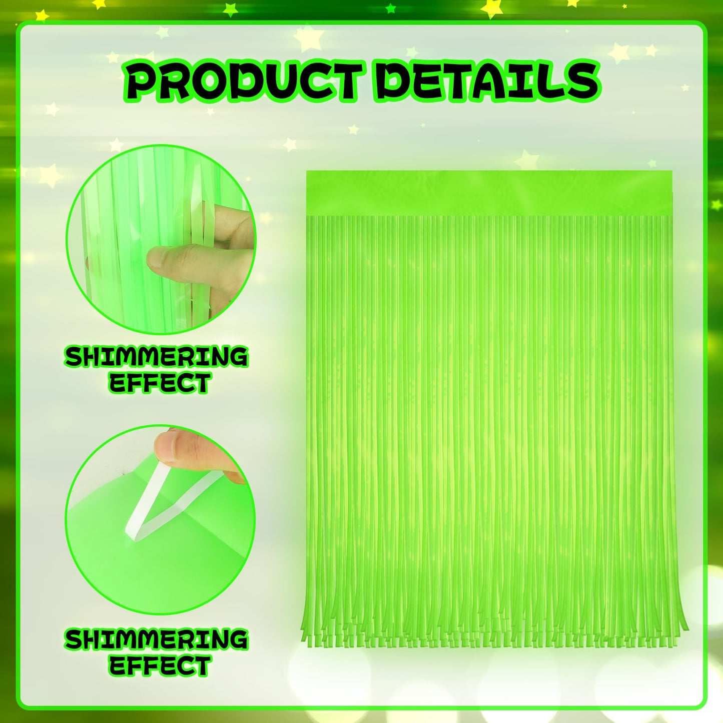 4 Pack Glow in The Dark Curtains Party Supplies 6.6 x 3.3 Ft Glow Tinsel Foil Fringe Curtains Photo Booth Prop Backdrop Streamer for Birthday Holiday Neon Party Decorations
