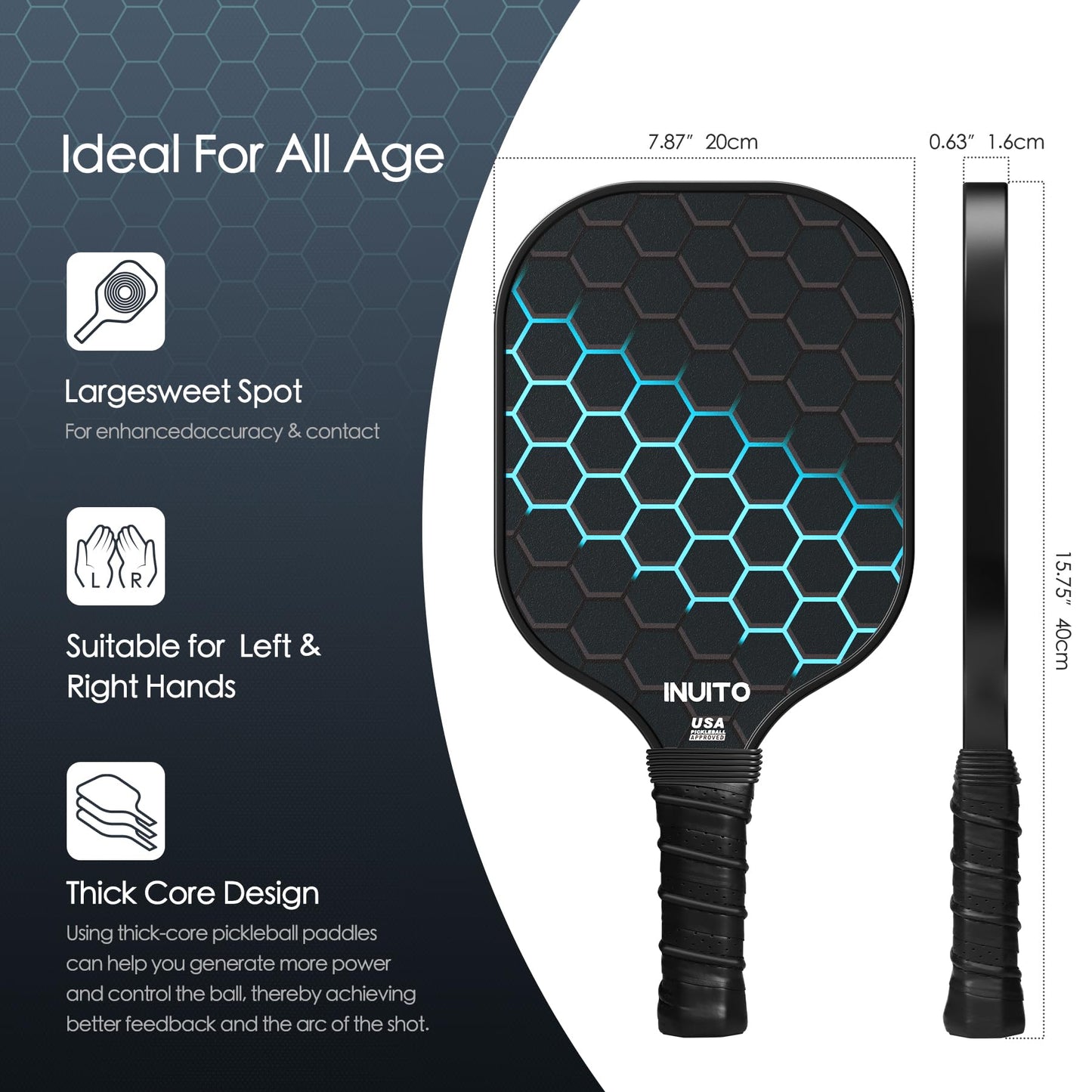 Pickleball Paddles 2026 Pickleball Paddles Set of 2 16mm Thick Paddle with Pickleball Bag Large Sweet Spot Pickle Ball Paddle Set for Men Women Pickleball Racket Set of 2