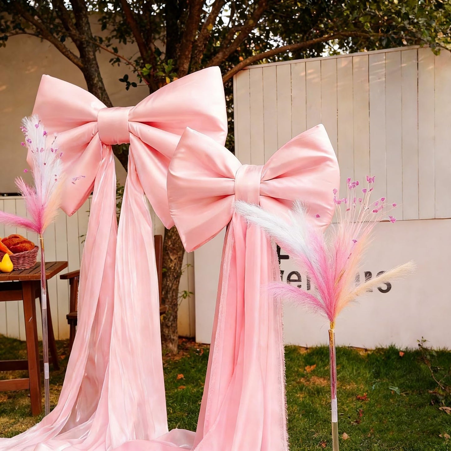 Skiennix Large Pink Bow Birthday Decorations - 31'' x 60'' Themed Backdrop for Weddings, Showers & Events