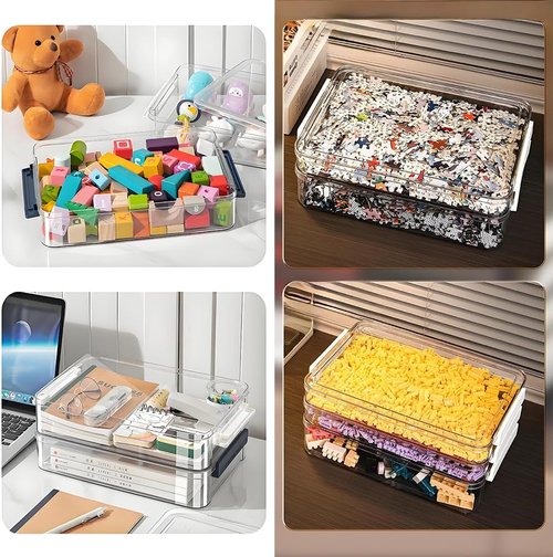 Clear Portable Project Case by [Brand Name] - Stackable Storage Boxes for A4 Files & Art Supplies | Large Size with Blue Latch