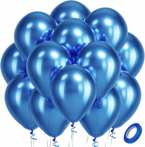 Bezente Metallic Blue Latex Balloons - 100 Pack 12-Inch Chrome Blue Helium Balloons for Celebrations